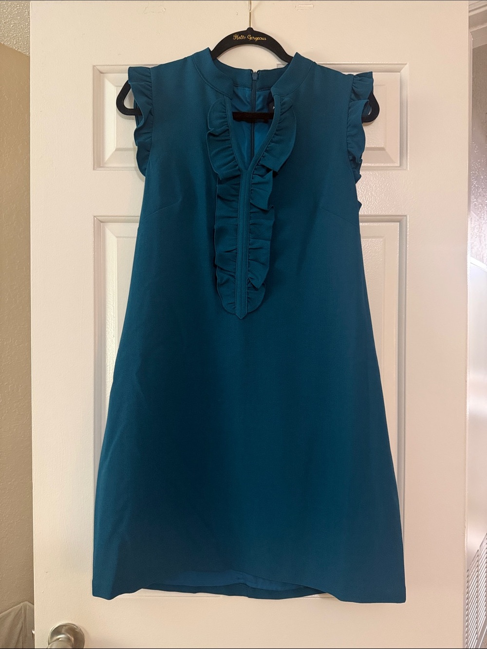 Andrew Marc Teal Ruffle-Front Sleeveless Mini Dress